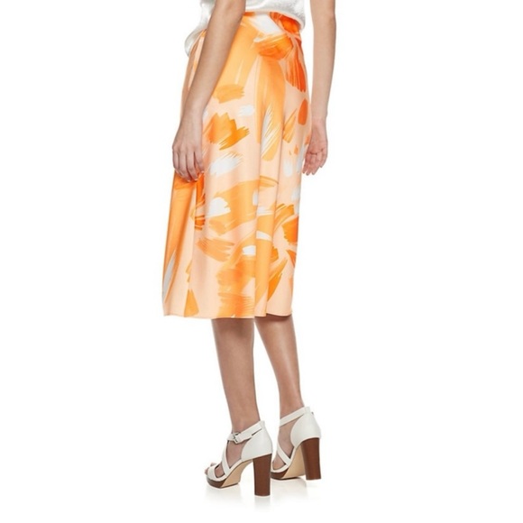 NWT Nine West Pull On Slip Skirt Orange Floral XS - Picture 2 of 2